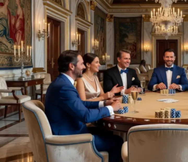 Équipe Clairive animant une table de poker récréatif dans une ambiance vénitienne élégante