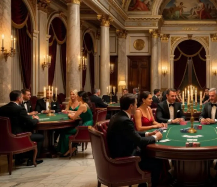 Ambiance poker vénitienne élégante Clairive avec décor lumineux et table raffinée