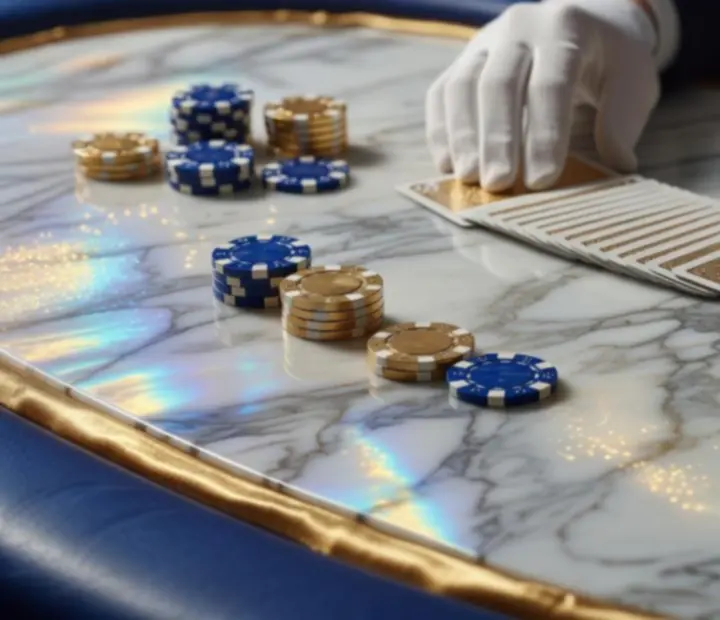 Détail de matériel de poker luxueux dans une ambiance feutrée