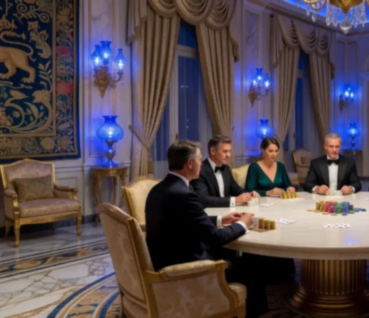 Table de poker élégante lors d'une soirée privée dans un décor vénitien.