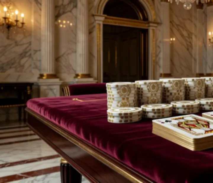 Table de poker luxueuse avec tapis raffiné, jetons sur-mesure et accessoires dorés