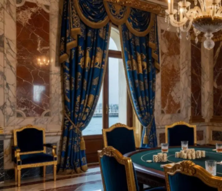 Décor de soirée inspiré des palais vénitiens avec colonnes, dorures et lumière douce
